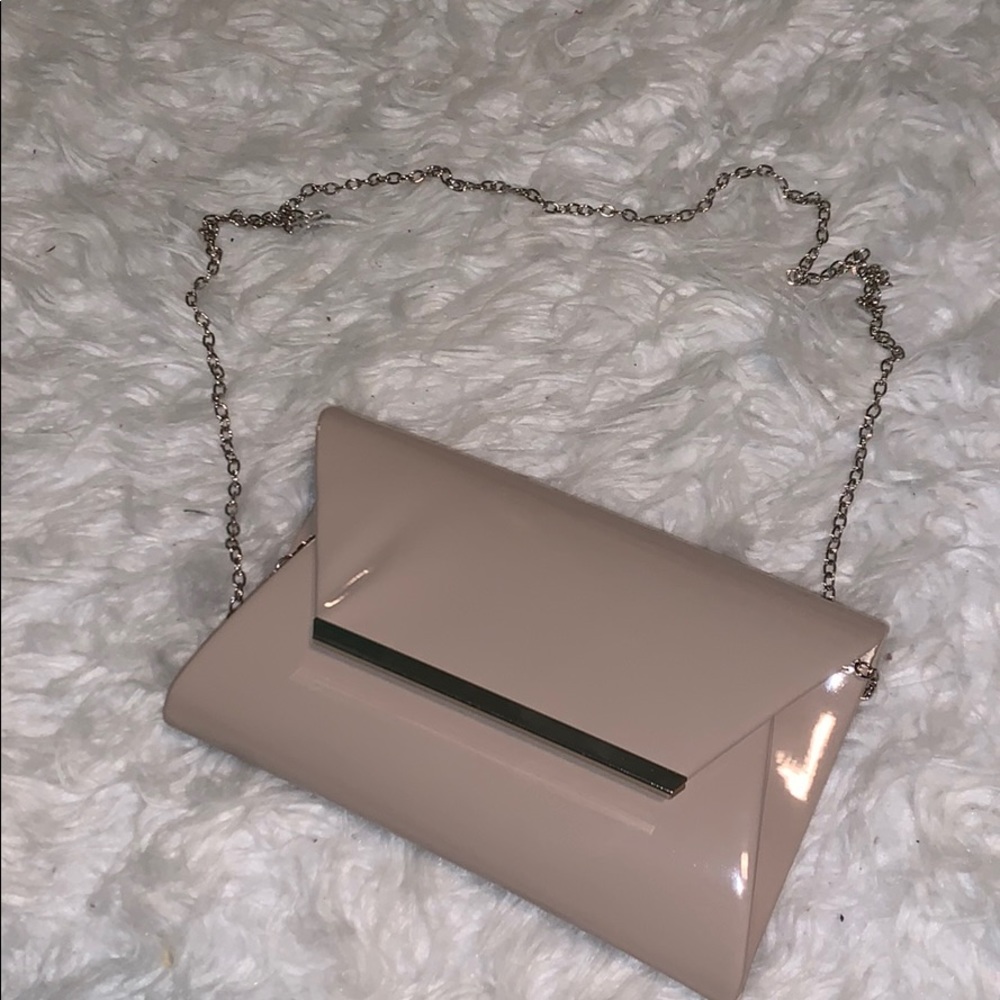 Nude and Silver Detailed Cross Body Purse/Clutch